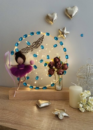 Night light with an original lilac angel and beige flowers, night light for the room, home decor decoration