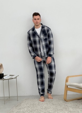 Pajamas for people COZY flannel (trousers+t-shirt+shirt) clitina dark blue/sira F601P+f01