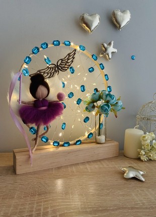 A lamp with a lilac angel and blue flowers, room decoration, home lighting7 photo