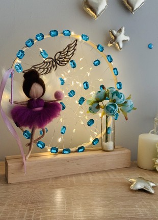 A lamp with a lilac angel and blue flowers, room decoration, home lighting8 photo