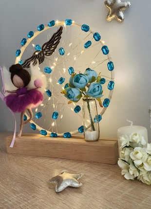 A lamp with a lilac angel and blue flowers, room decoration, home lighting9 photo