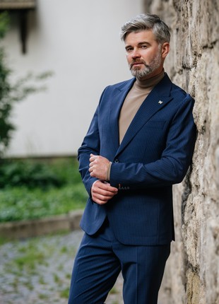 Two-piece blue single-breasted striped suit2 photo