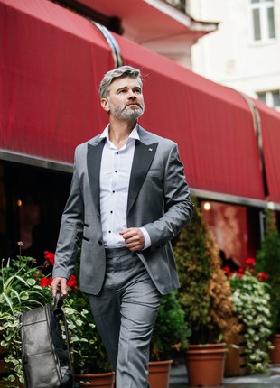 Single-breasted men's two-piece suit gray2 photo