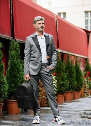 Single-breasted men's two-piece suit gray3 photo