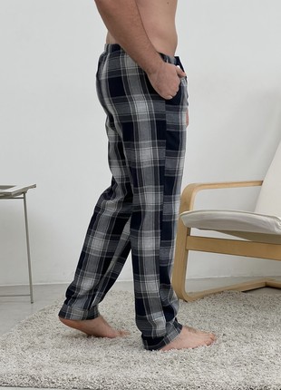 Men's pajama pants COZY home made from flannel navy blue / gray F600P2 photo