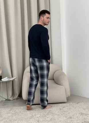 Pajamas for people COZY made of flannel (pants+longsleeve) navy blue/sira F600P+L042 photo