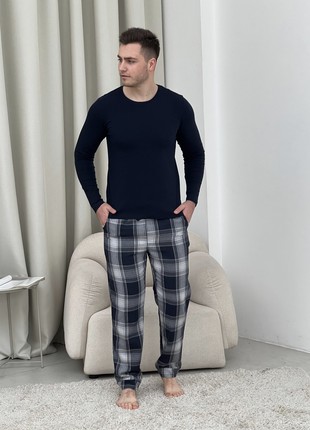 Pajamas for people COZY made of flannel (pants+longsleeve) navy blue/sira F600P+L04