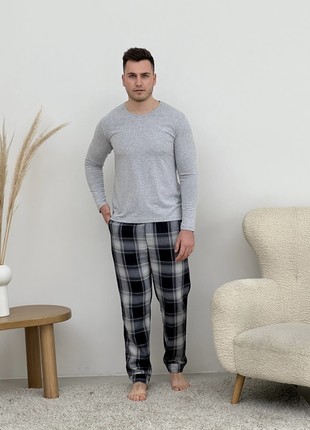 Pajamas for people COZY made of flannel (trousers+longsleeve) navy blue/sira F600P+L03