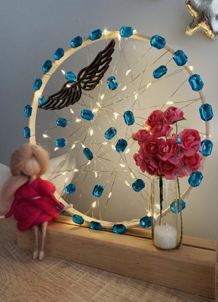 A lamp with a pink angel and pink flowers, room decoration, home lighting1 photo