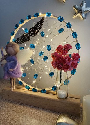 Night light with a purple angel and blue flowers, home decor, room lighting2 photo