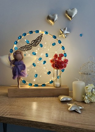 Night light with a purple angel and blue flowers, home decor, room lighting5 photo
