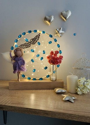 Night light with a purple angel and blue flowers, home decor, room lighting6 photo