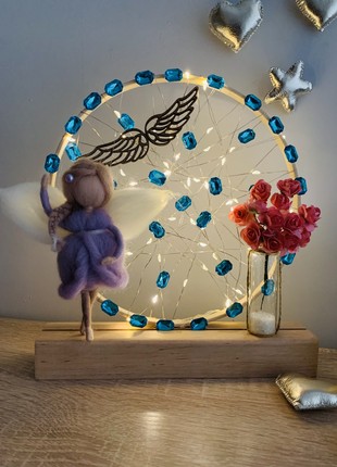 Night light with a purple angel and blue flowers, home decor, room lighting3 photo