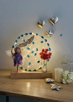 Night light with a purple angel and blue flowers, home decor, room lighting7 photo