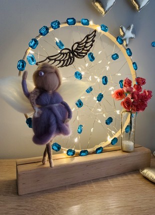 Night light with a purple angel and blue flowers, home decor, room lighting9 photo