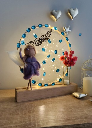 Night light with a purple angel and blue flowers, home decor, room lighting8 photo