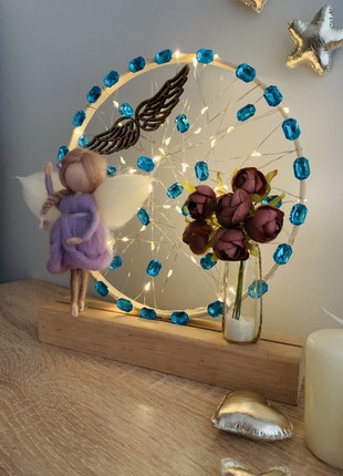 Night light with an original purple angel and beige flowers, night light for the room, home decor decoration5 photo