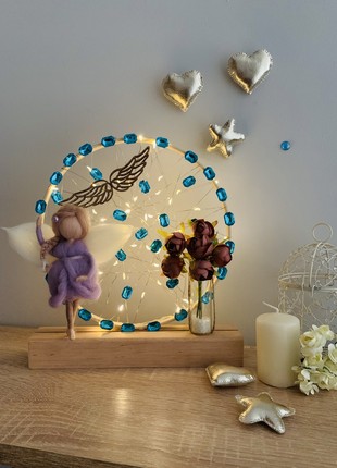 Night light with an original purple angel and beige flowers, night light for the room, home decor decoration6 photo