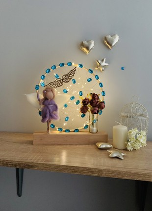 Night light with an original purple angel and beige flowers, night light for the room, home decor decoration8 photo