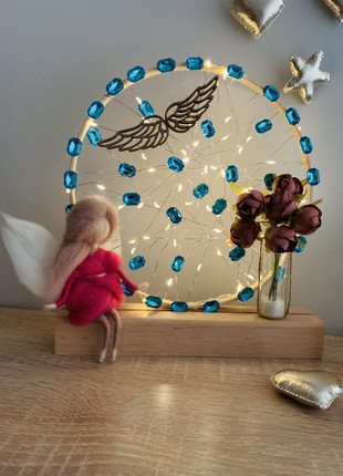 Night light with an original pink angel and beige flowers, night light for the room, home decor decoration