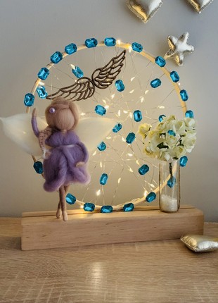 Lantern with purple angel and yellow flowers, home decoration, room lighting2 photo