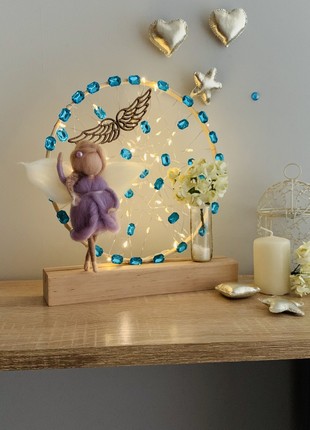 Lantern with purple angel and yellow flowers, home decoration, room lighting4 photo