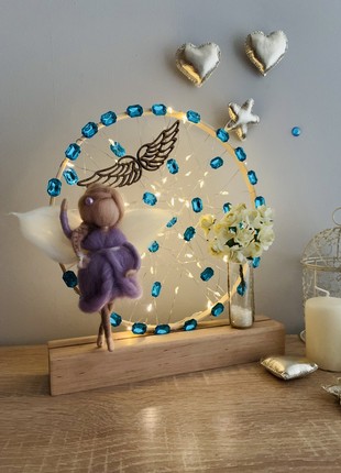 Lantern with purple angel and yellow flowers, home decoration, room lighting9 photo