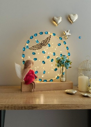 Night light with a pink angel and blue flowers, home decor, room lighting3 photo