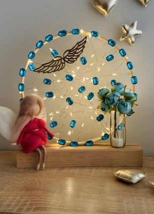 Night light with a pink angel and blue flowers, home decor, room lighting1 photo