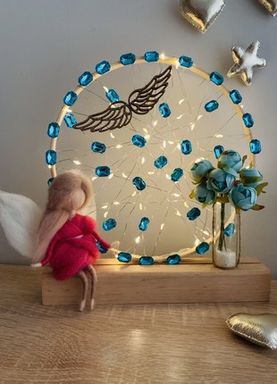 Night light with a pink angel and blue flowers, home decor, room lighting4 photo