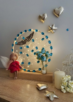 Night light with a pink angel and blue flowers, home decor, room lighting5 photo