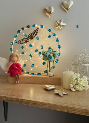 Night light with a pink angel and blue flowers, home decor, room lighting7 photo
