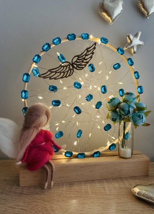 Night light with a pink angel and blue flowers, home decor, room lighting10 photo