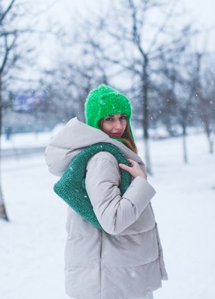 Crochet baguette bag for women green color