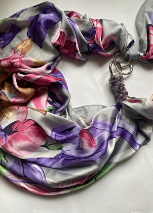 Silk scarf My Scarf ,, rose garden ,, Decorate with natural turquoise3 photo