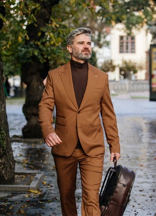 Two-piece suit single-breasted men's beige2 photo