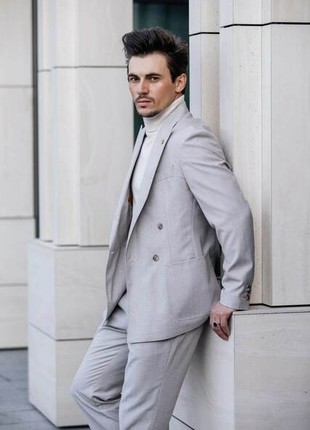 Beige double-breasted suit2 photo