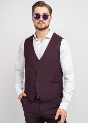 Single-breasted men's burgundy three-piece suit3 photo
