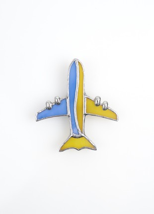Ukrainian airplane stained glass brooch