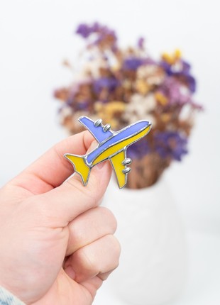 Ukrainian airplane stained glass brooch2 photo