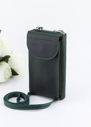 Women’s leather crossbody bag purse for cell phone/ Green/ 10032 photo