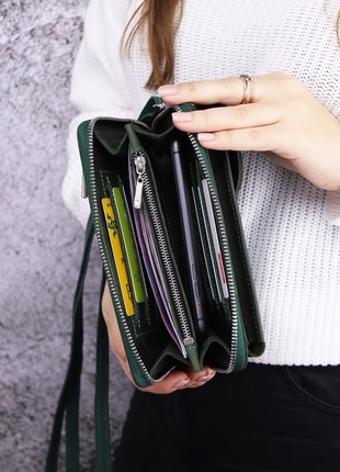 Women’s leather crossbody bag purse for cell phone/ Green/ 10035 photo