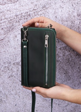 Women’s leather crossbody bag purse for cell phone/ Green/ 10037 photo