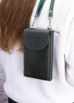 Women’s leather crossbody bag purse for cell phone/ Green/ 10038 photo
