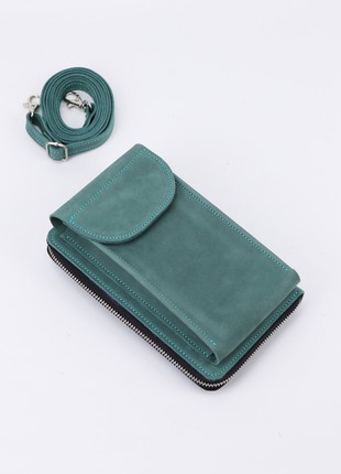 zip crossbody leather bag wallet for women/ Turquoise/ 10038 photo