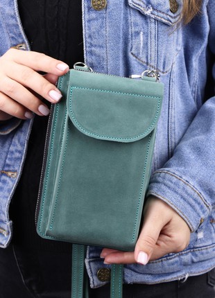 zip crossbody leather bag wallet for women/ Turquoise/ 10035 photo