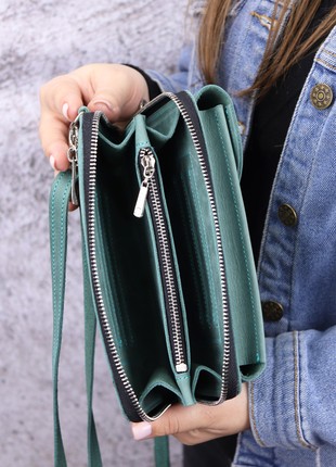 zip crossbody leather bag wallet for women/ Turquoise/ 10037 photo