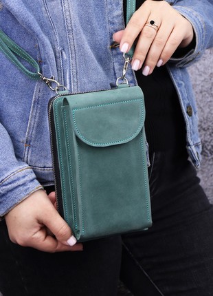 zip crossbody leather bag wallet for women/ Turquoise/ 10031 photo