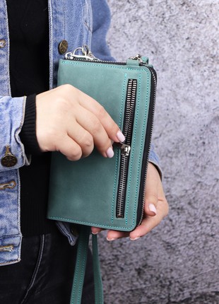 zip crossbody leather bag wallet for women/ Turquoise/ 10036 photo