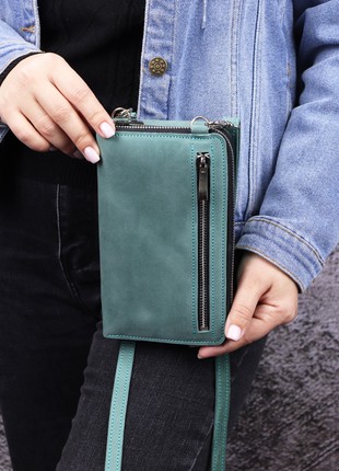 zip crossbody leather bag wallet for women/ Turquoise/ 10034 photo
